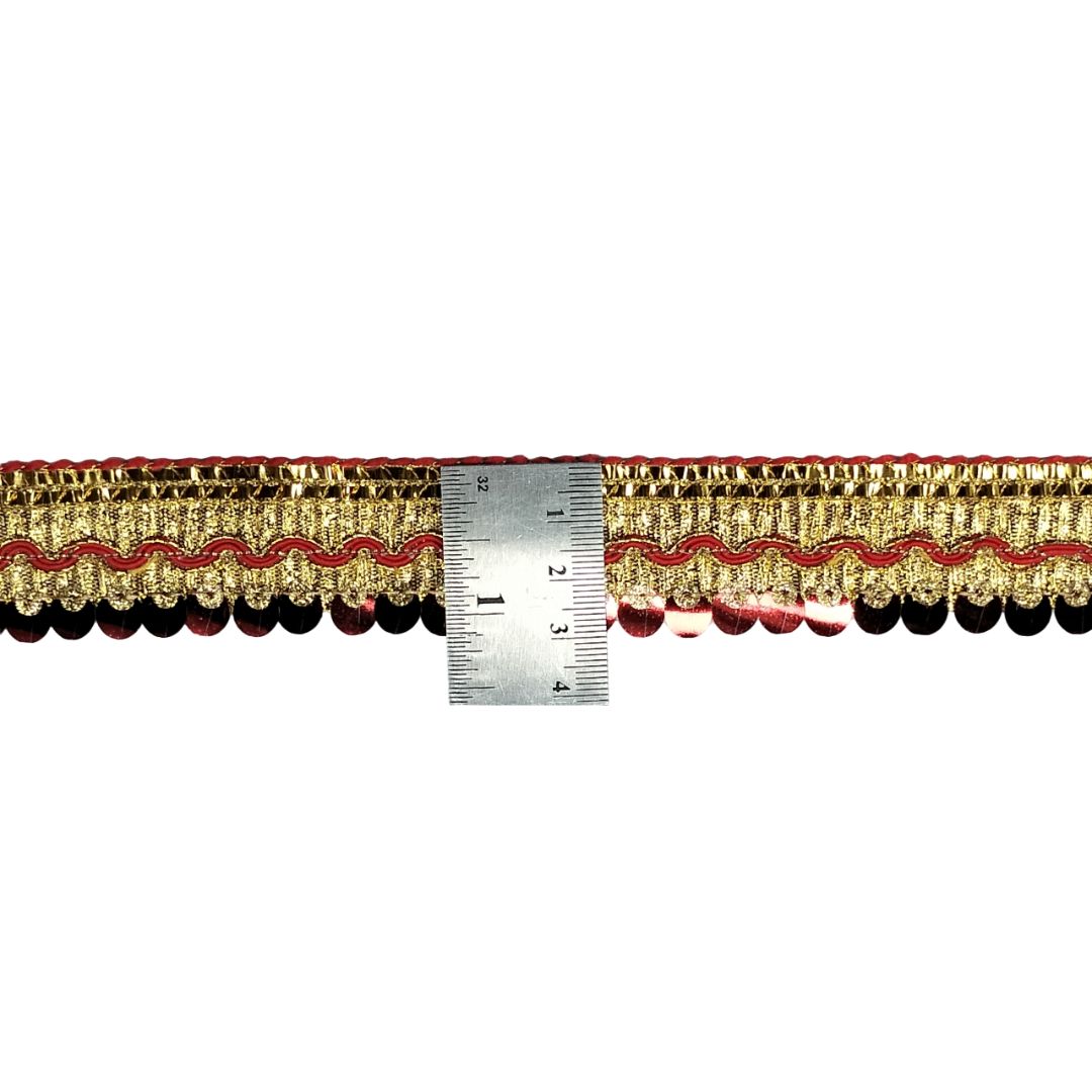 Decorative ribbon with a ruler for scale on a white background