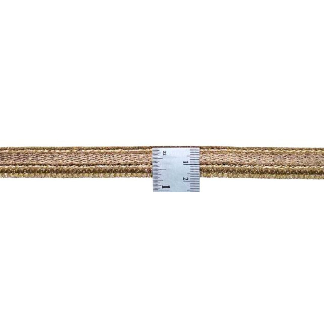 Measurements of a woven belt with a ruler on a white background