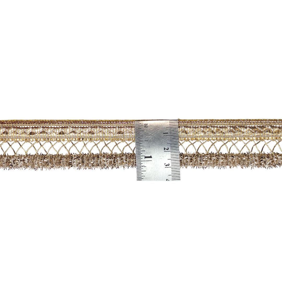 Textured ribbon with a ruler for scale on a white background