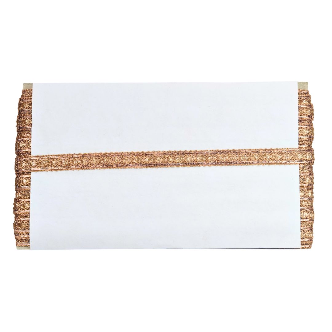 White mat with a woven brown border on a white background