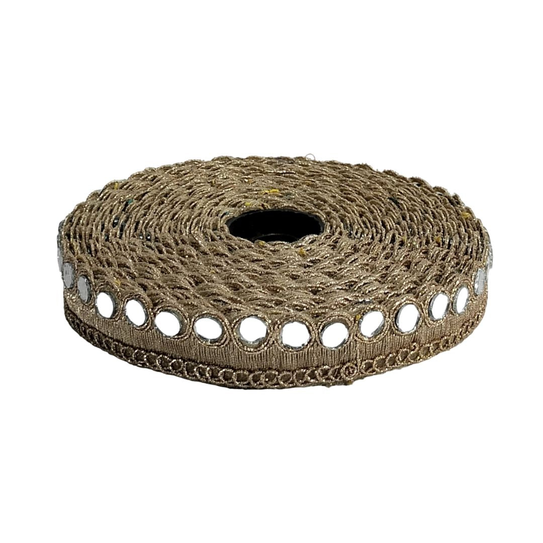 Roll of jute ribbon with cut-out pattern on a white background
