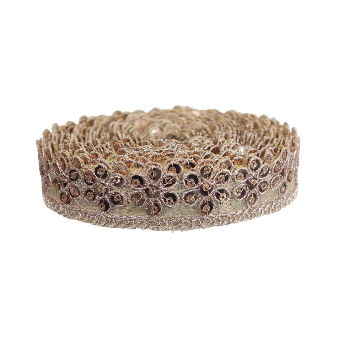 Decorative ribbon with brown floral pattern on a white background