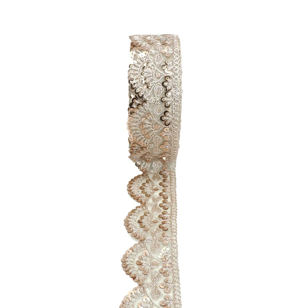 Decorative lace ribbon with intricate patterns on a white background
