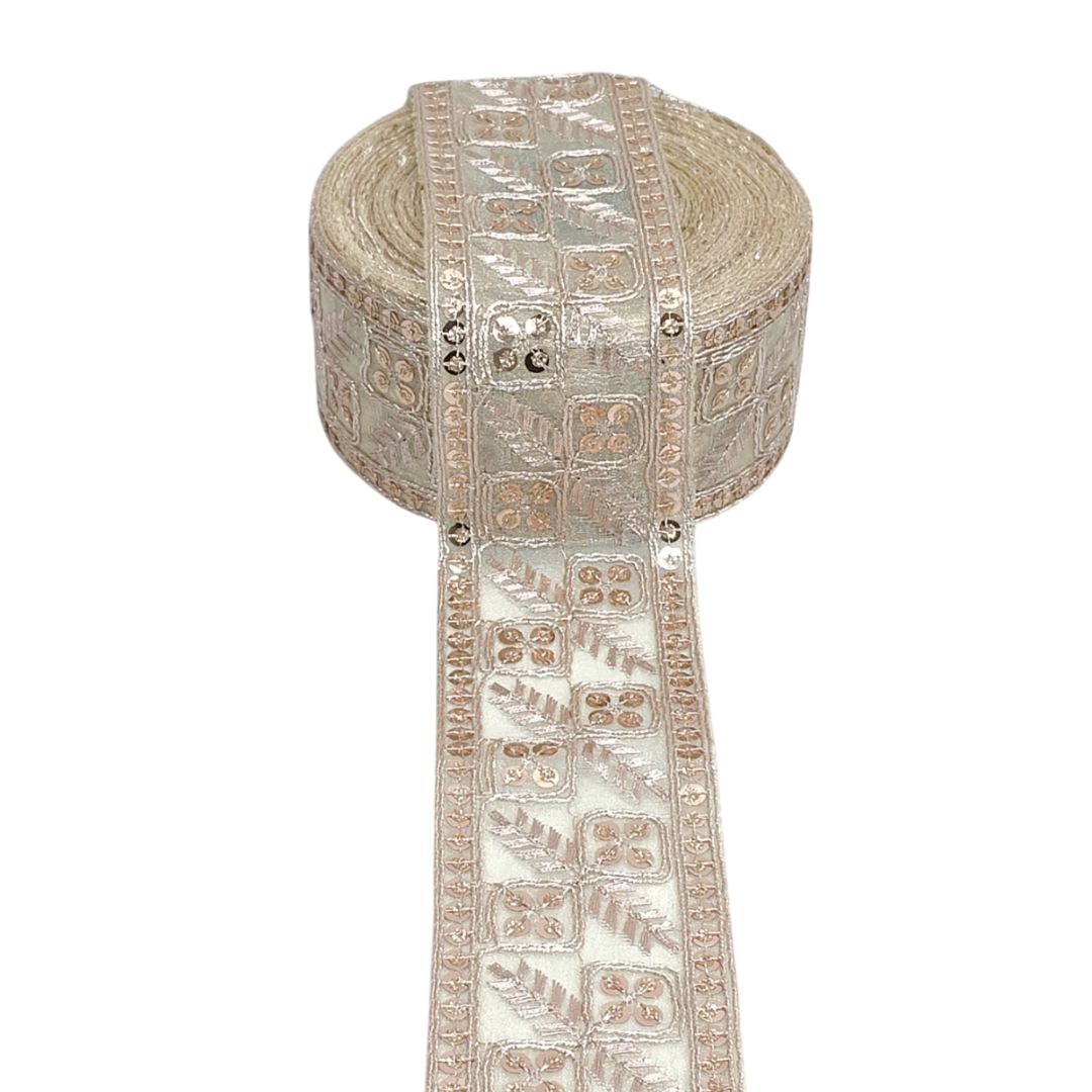 Decorative ribbon with intricate patterns on a white background