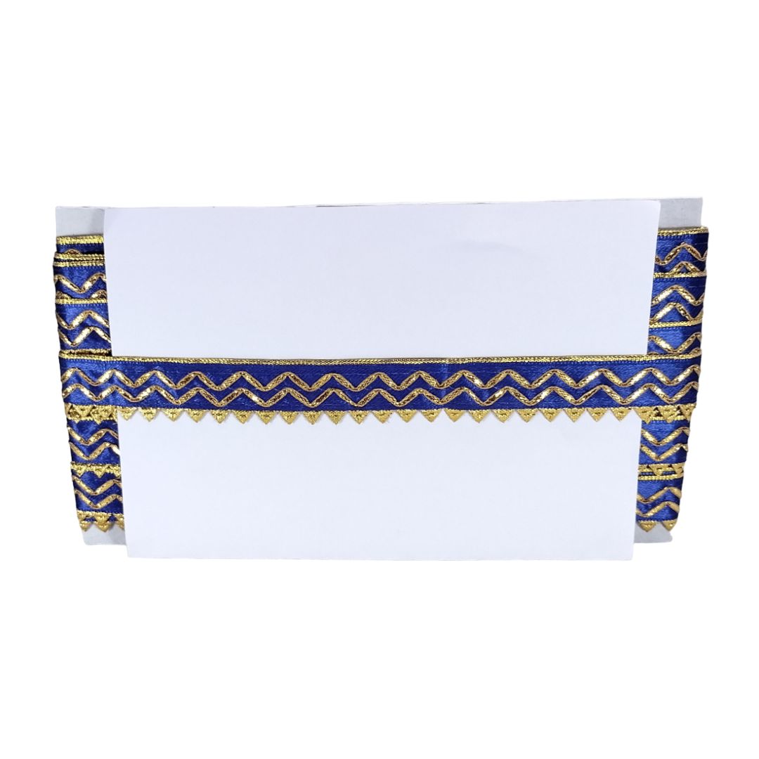 Kurlz 1 inch Satin Silk with Golden Piping, Gota Patti & Golden Samosa Lace For Laddo Gopal Poshak, Handicrafts, Puja Aasan, Singhasan | Size: 9 Yards