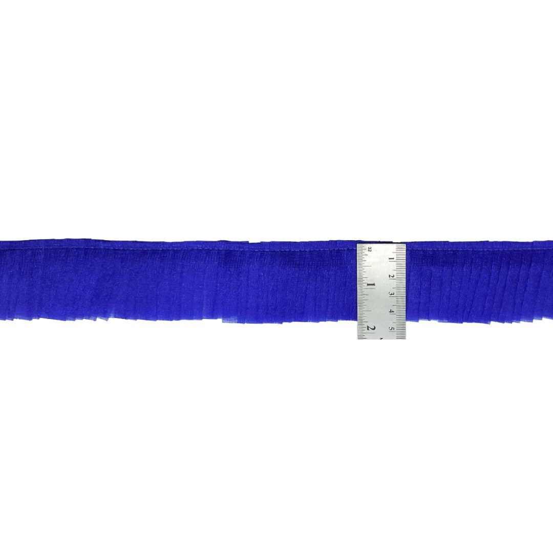 Blue belt with a silver ruler on a white background
