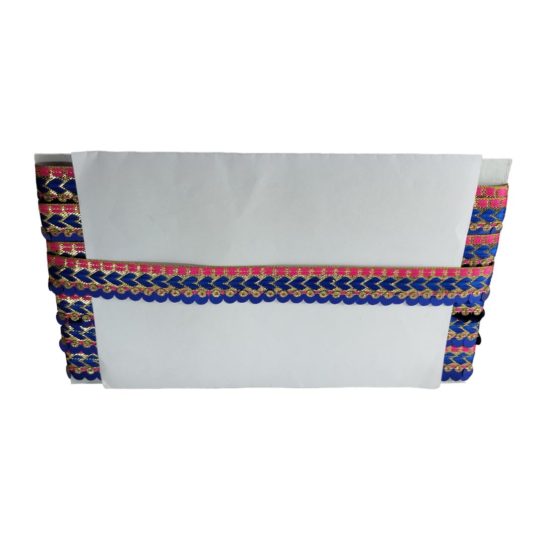 White envelope with colorful braided border on a white background