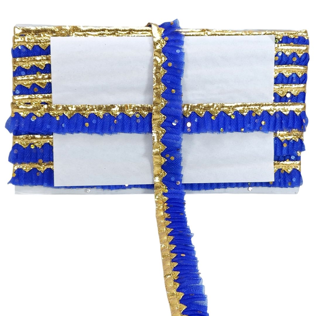Decorative flag with blue and gold border on a white background