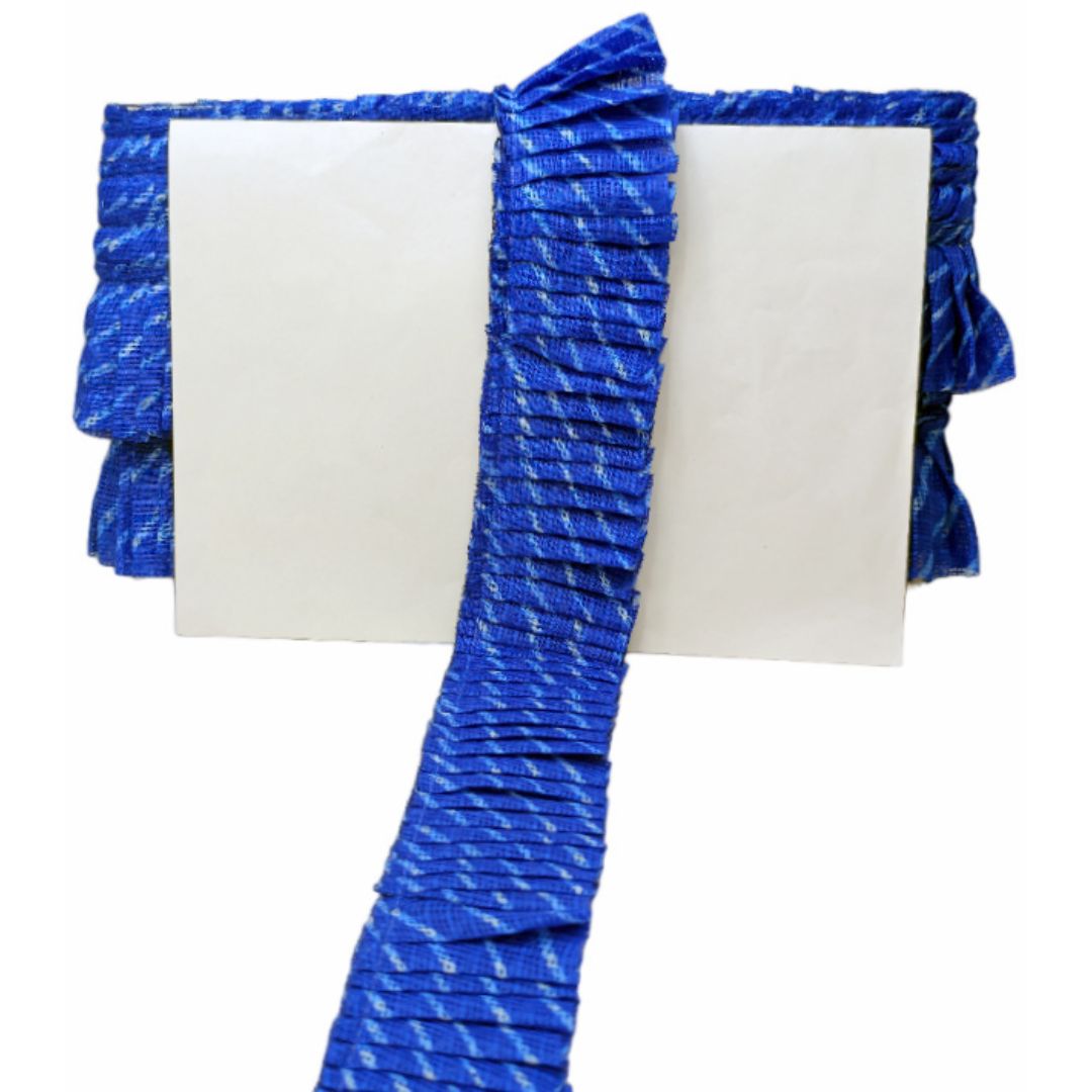 Blue textured strip with white center on a white background