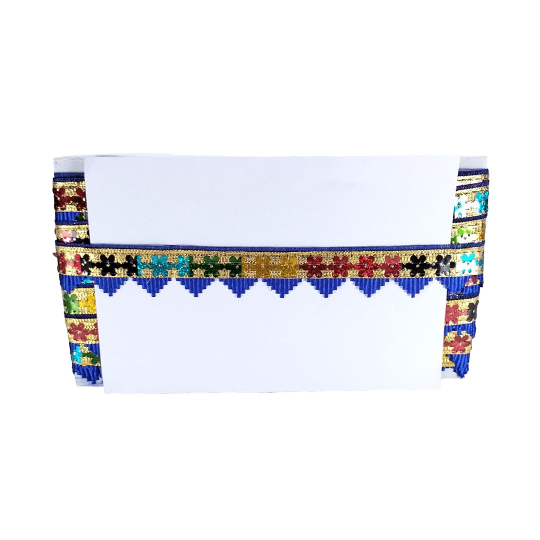 Colorful embroidered border on a white background