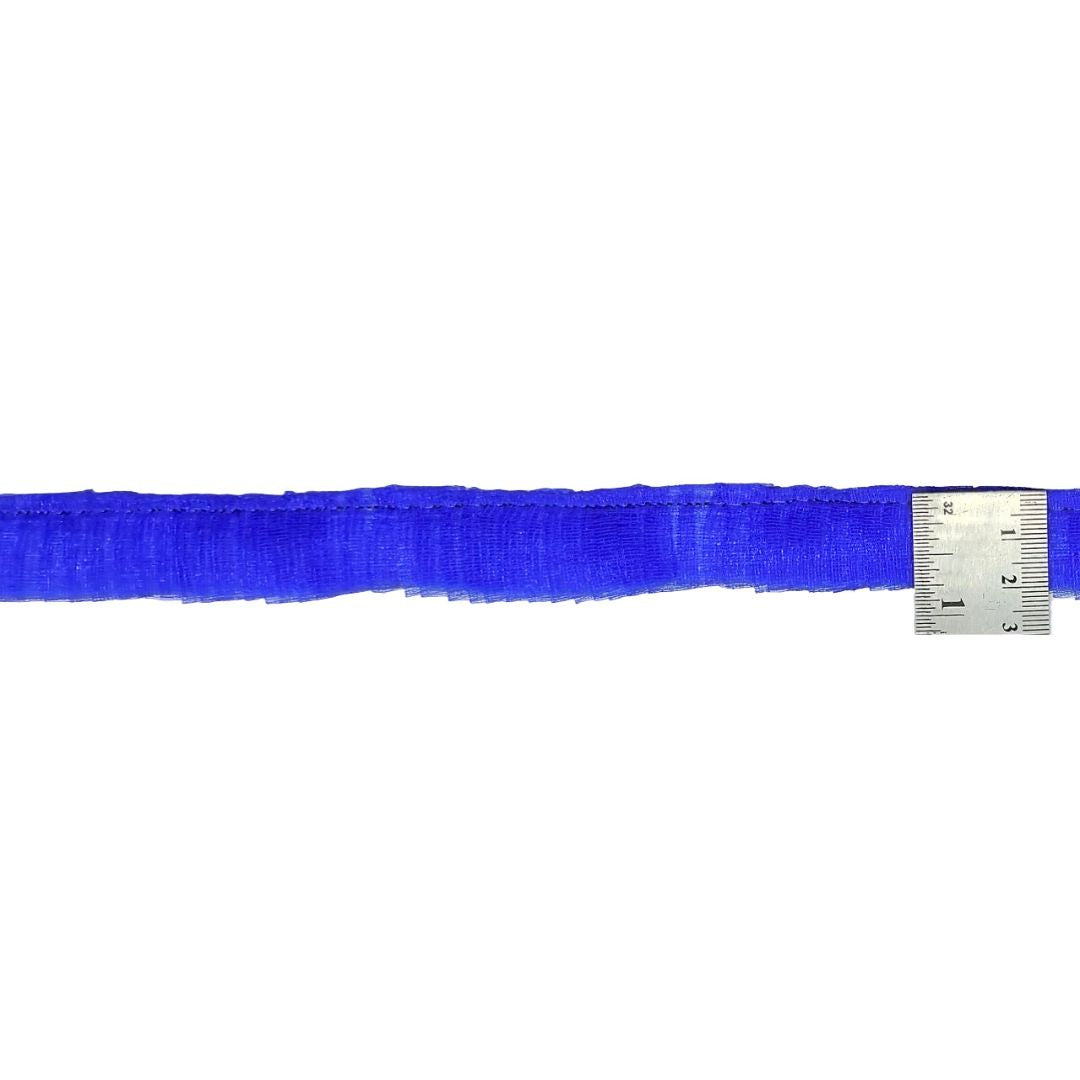 Blue ribbon with a measuring tape on a white background