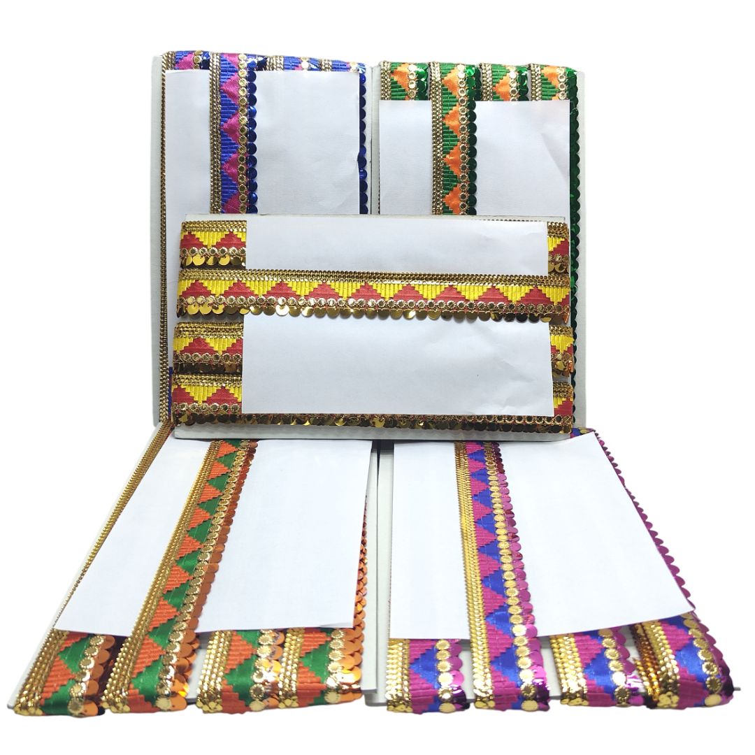 Decorative fabric with colorful patterns on a white background