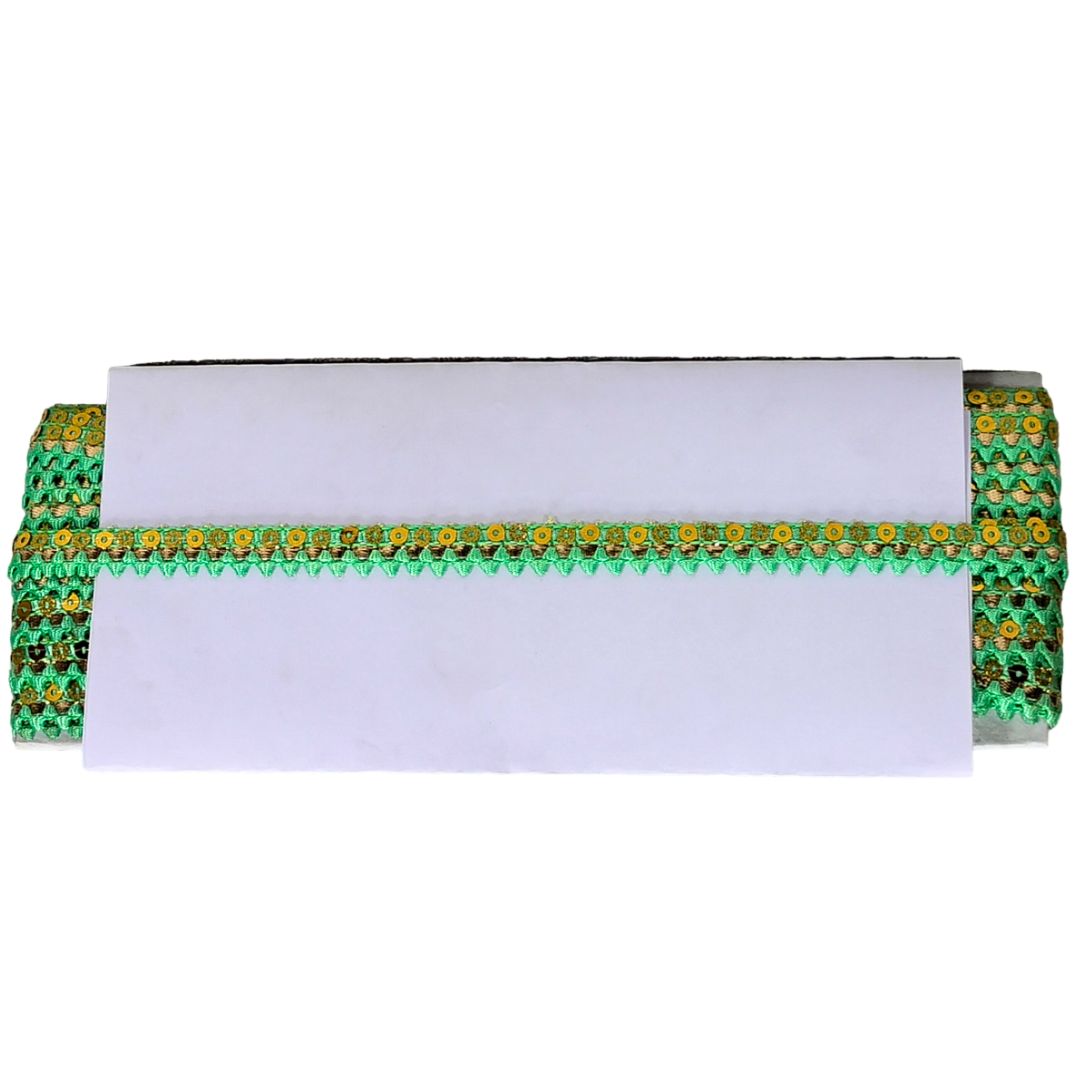 Decorative green and gold border on a white background