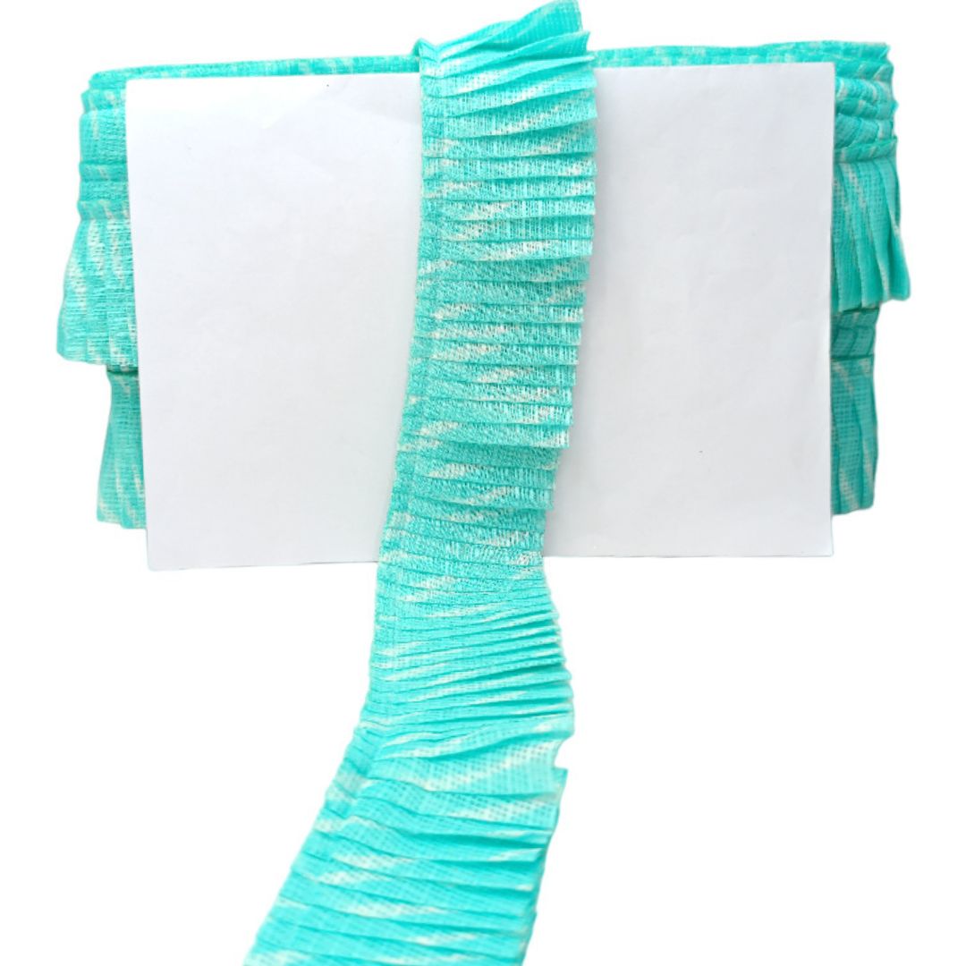 Turquoise pleated scarf on a white background
