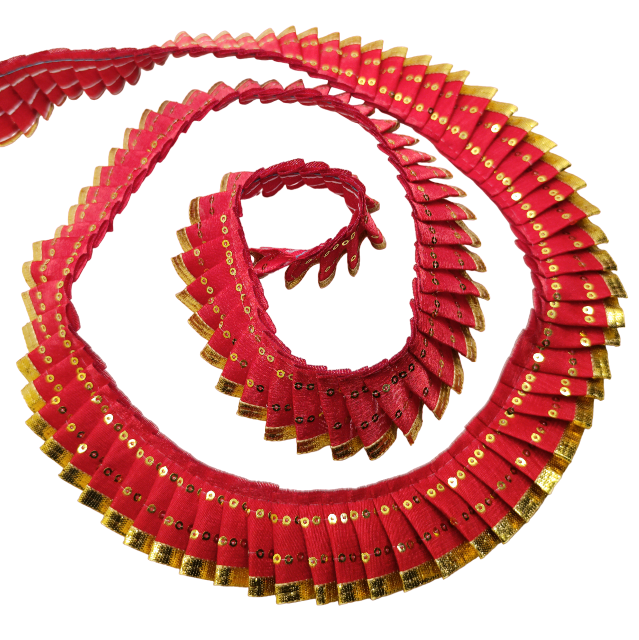 Red belt with gold sequins on a white background