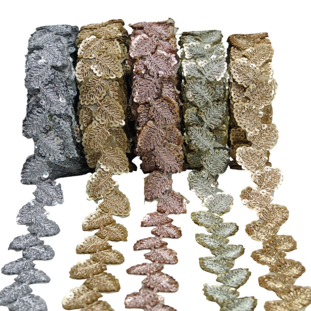 Set of decorative ribbons with floral patterns in various colors on a white background