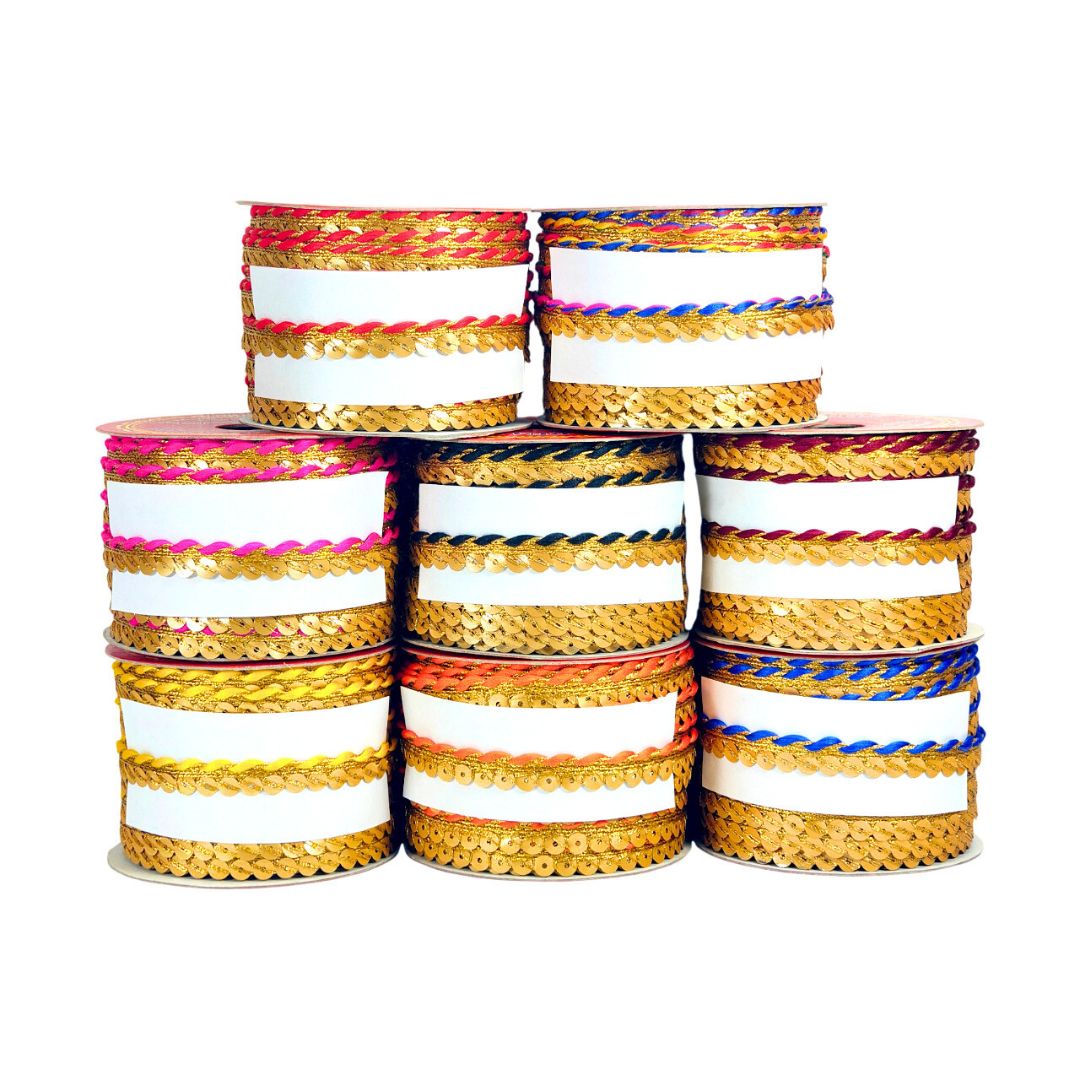 Set of colorful bangles stacked on a white background