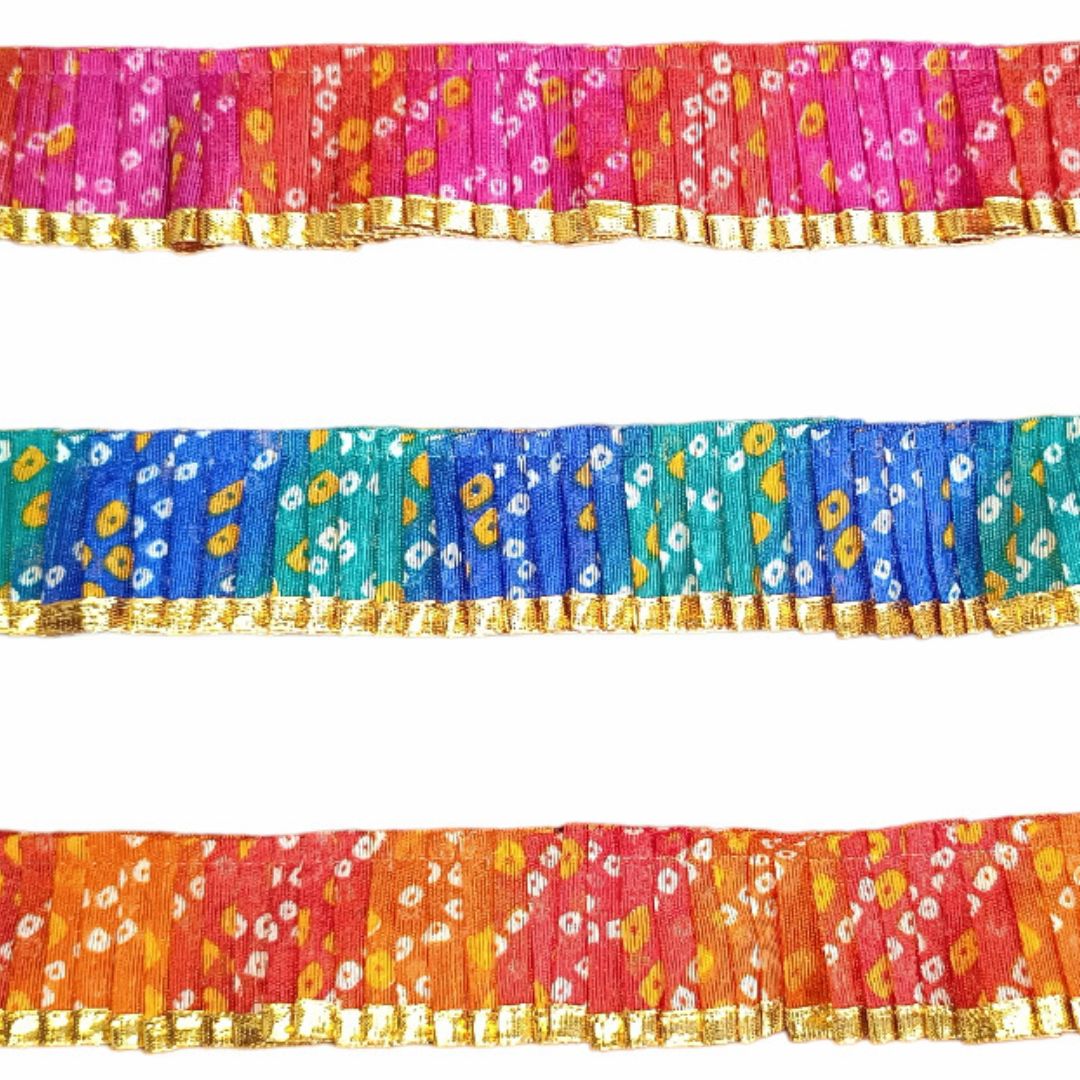 Set of colorful fabric borders with floral patterns on a white background