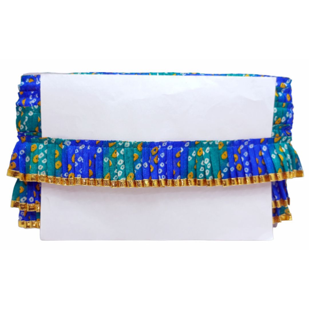 Decorative headboard with blue and green floral pattern on a white background