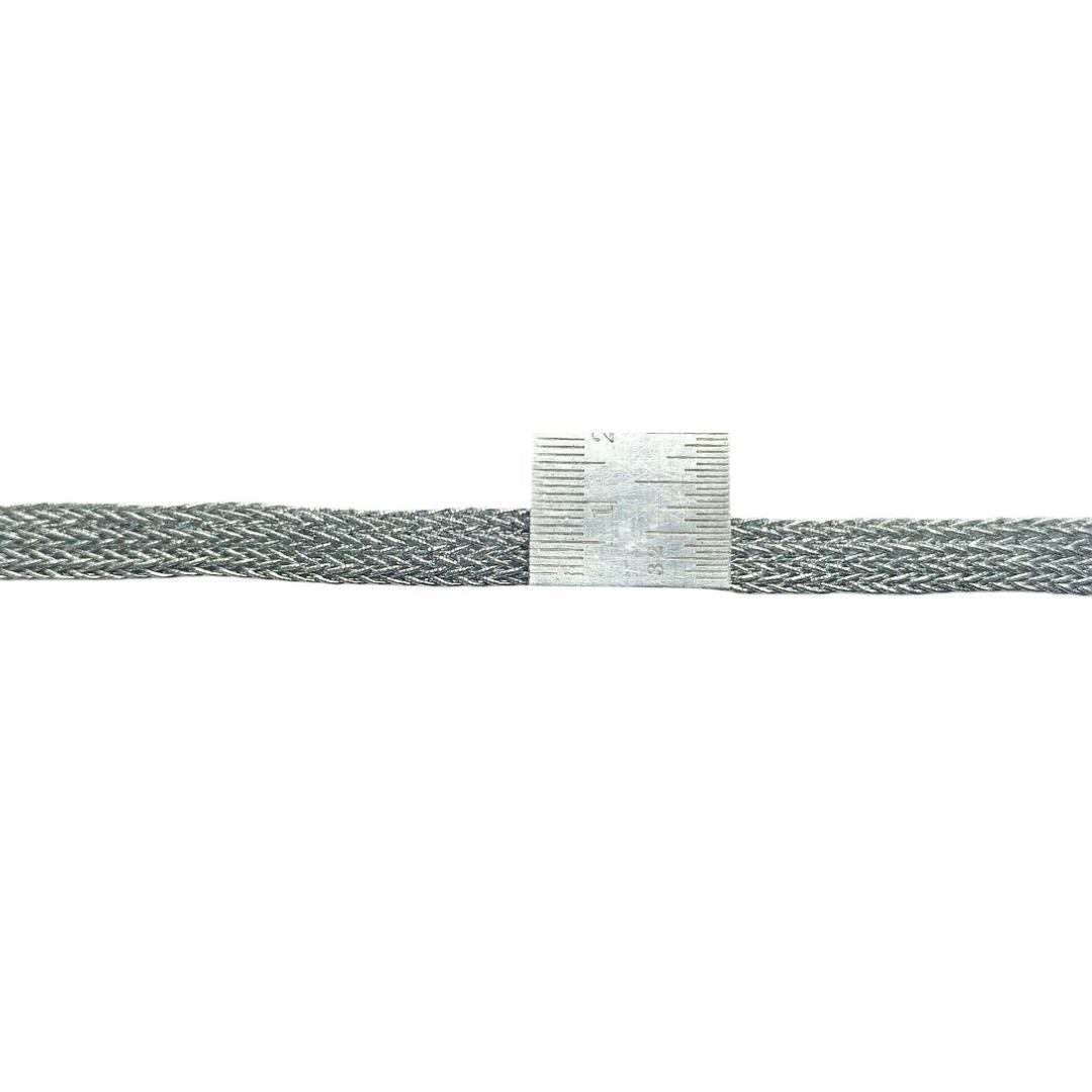 Metallic cable with a clasp on a white background