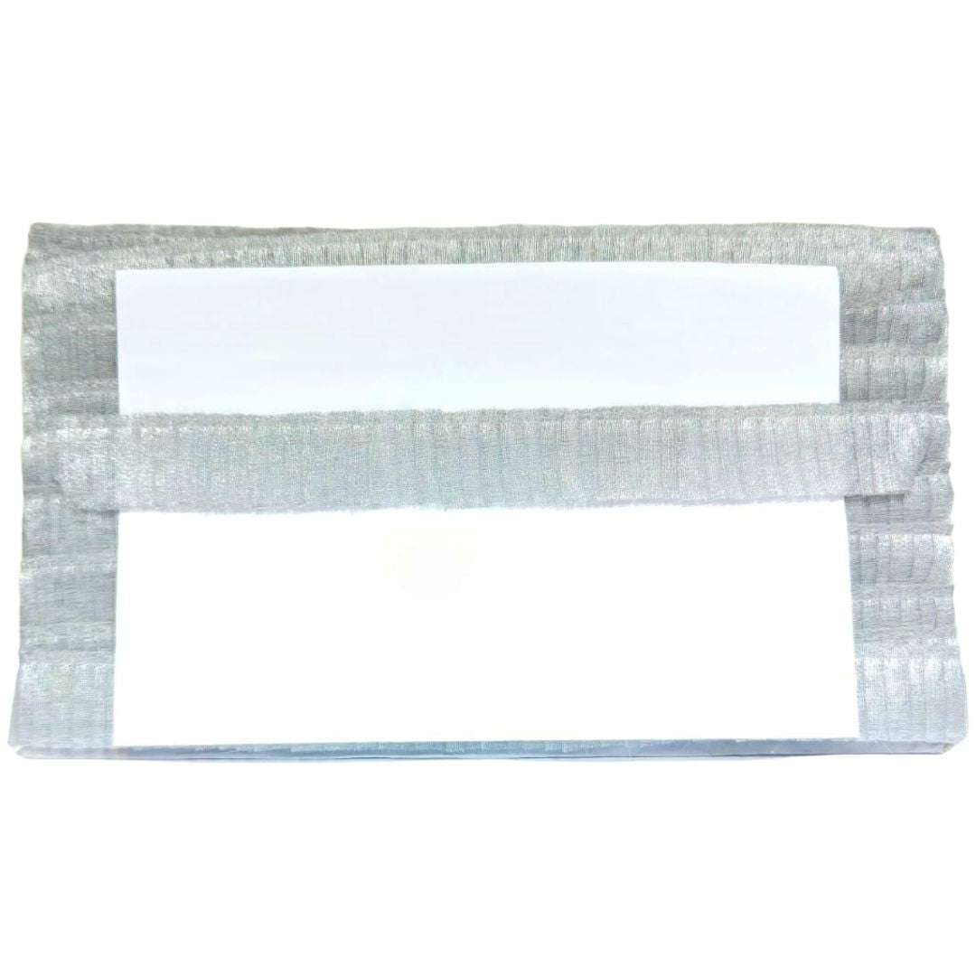 Gray and white striped fabric roll on a white background