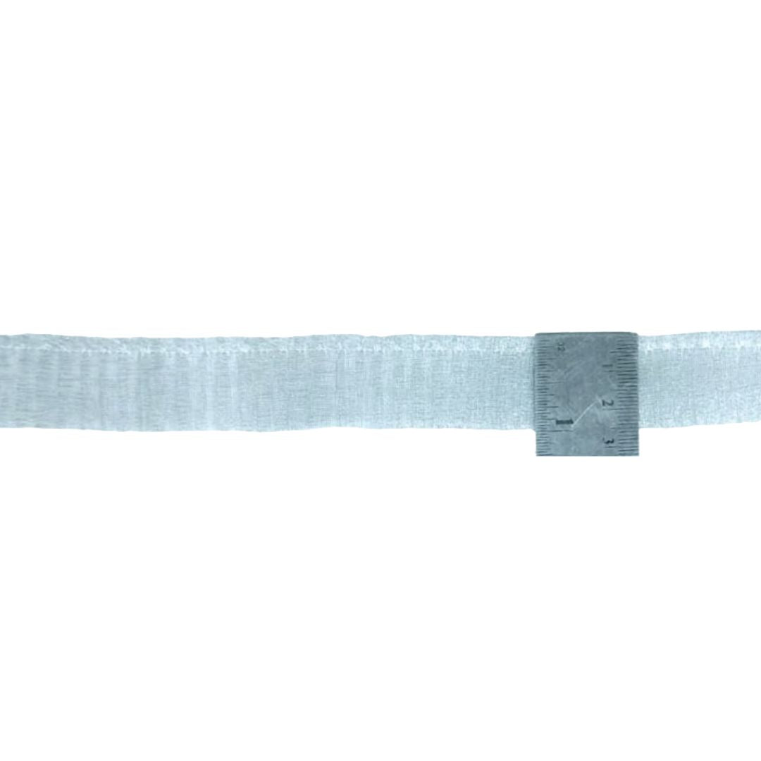 Clear plastic tie with a gray clip on a white background