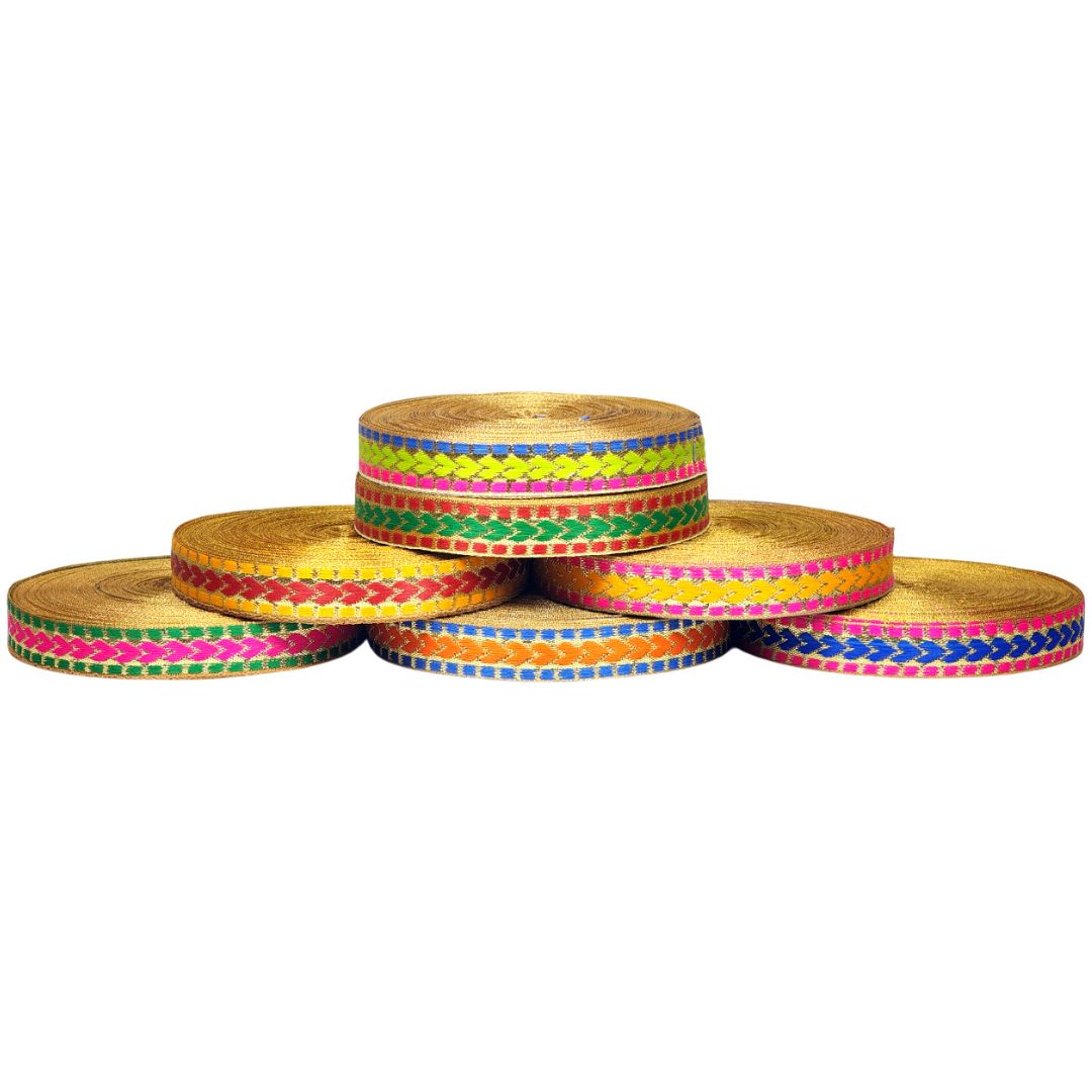 Set of colorful ribbons stacked on a white background