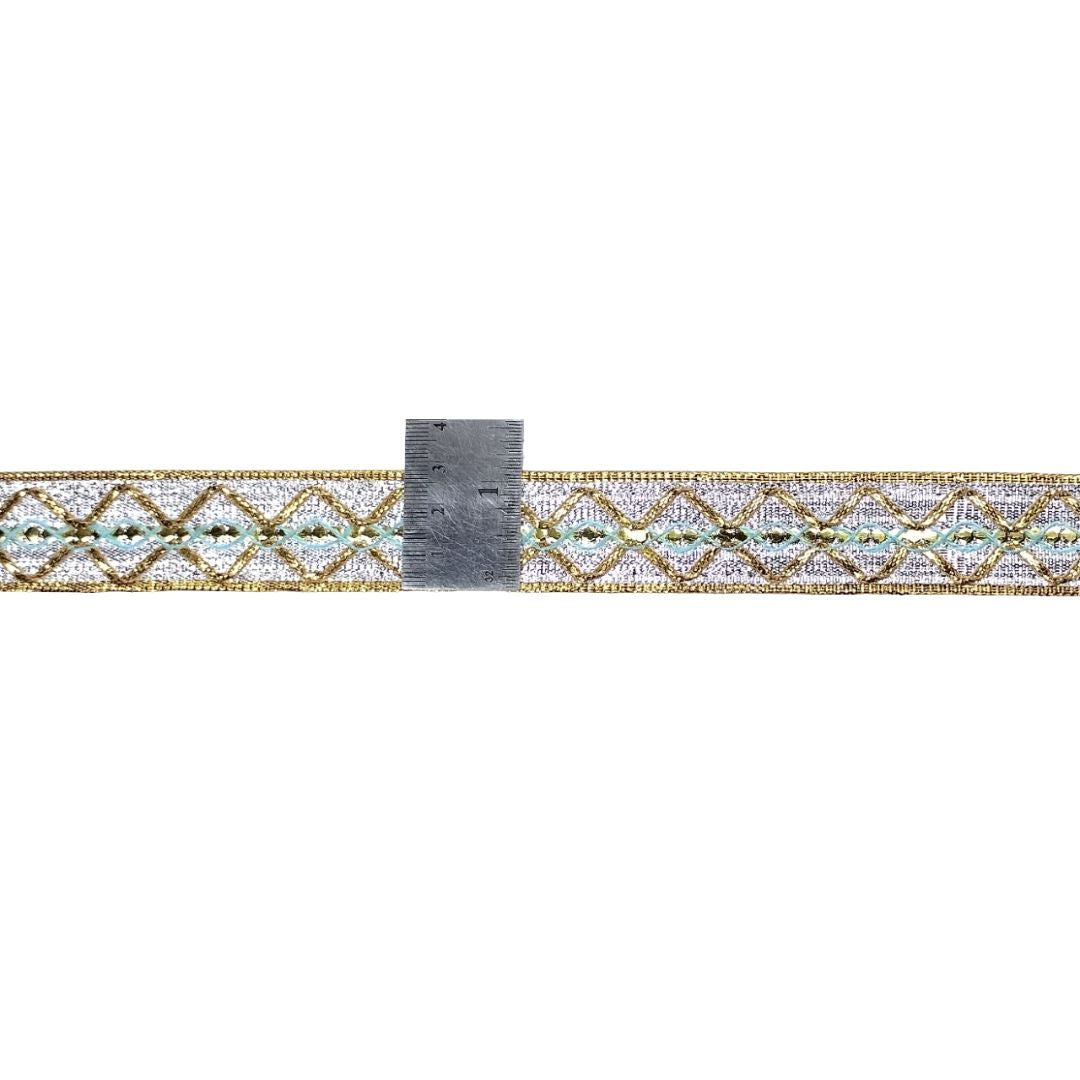 Decorative ribbon with geometric pattern on a white background