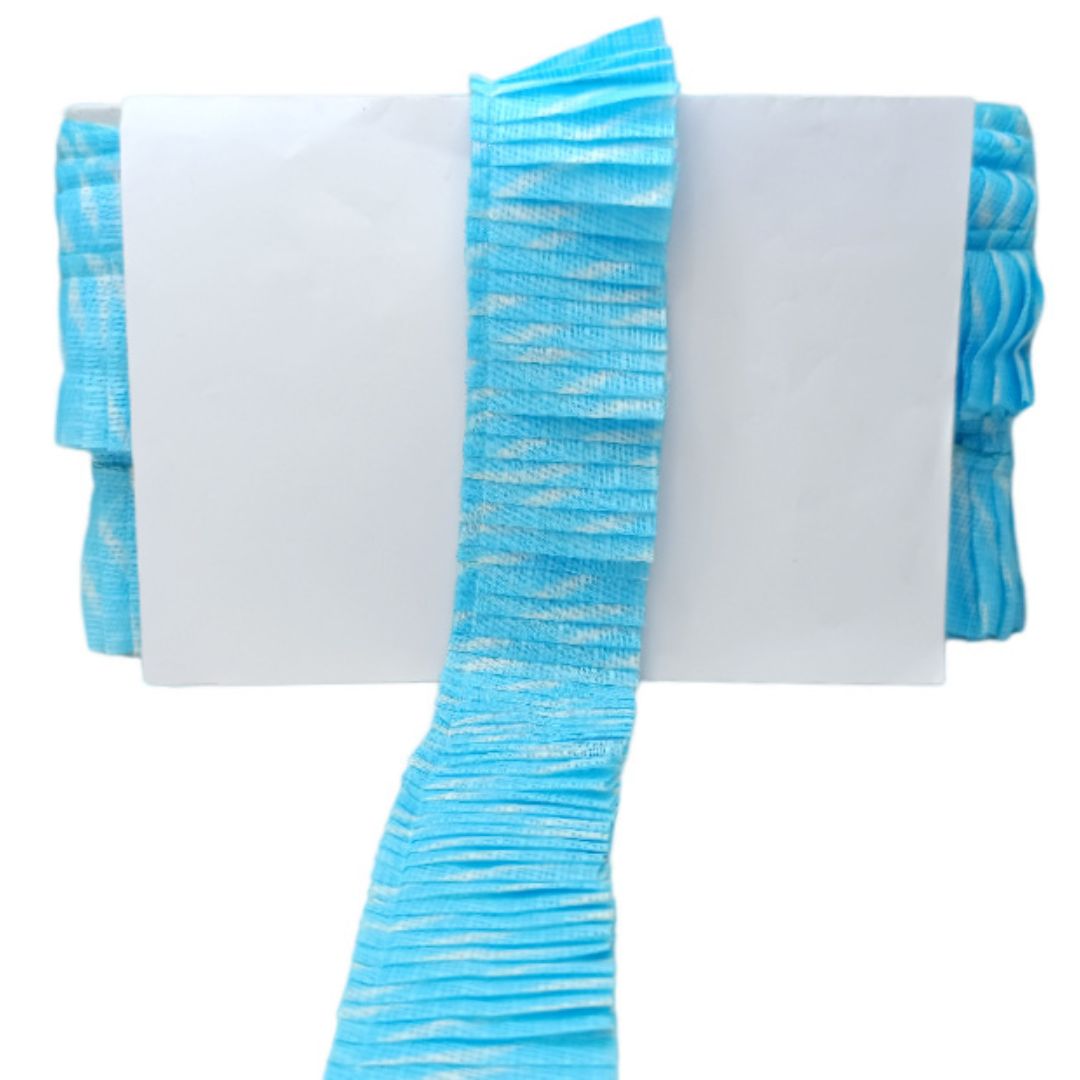 Blue and white striped towel on a white background