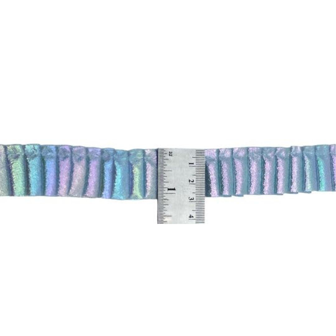 Iridescent ribbon with a ruler for measurement on a white background