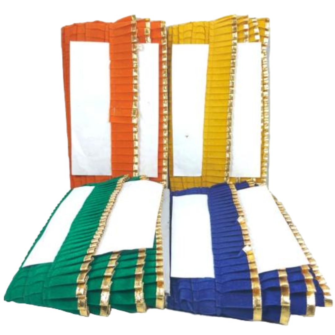 Colorful sashes with gold borders on a white background