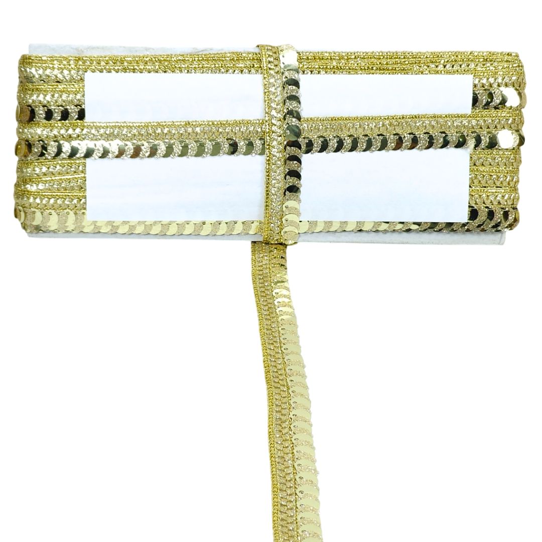 Gold decorative ribbon with a plain white background