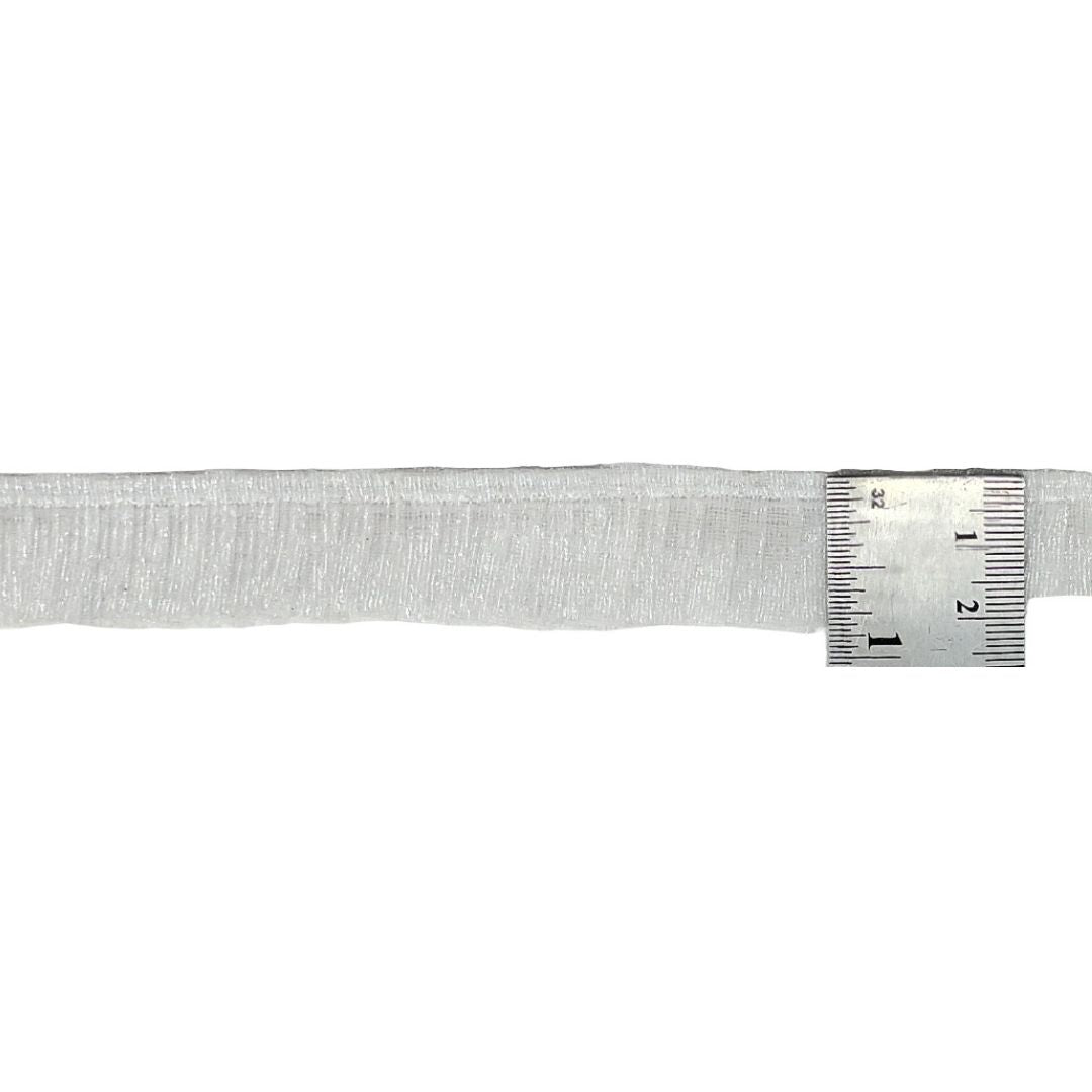 Gray woven belt with a metal ruler on a white background