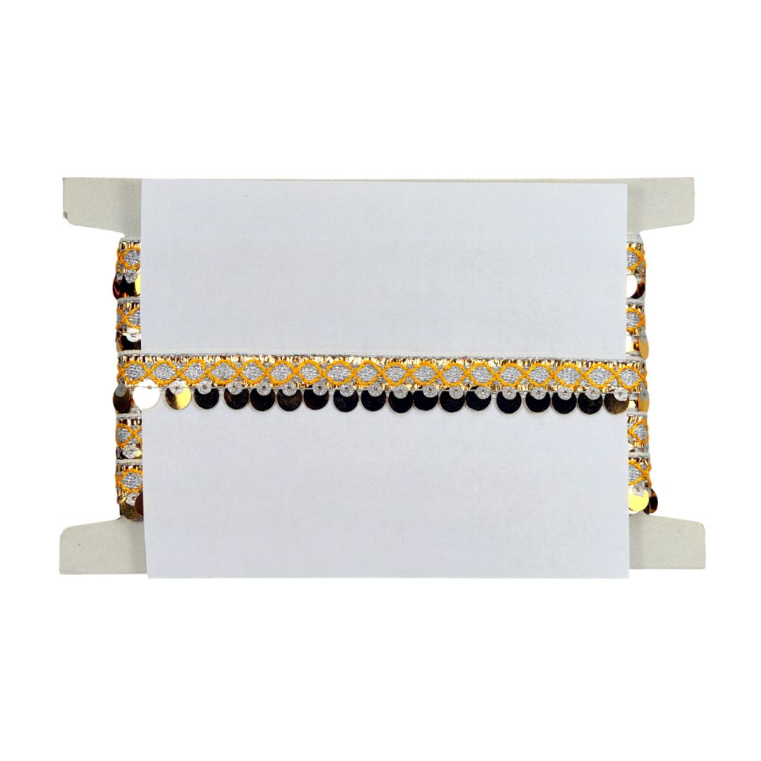 Decorative jewelry holder with black and gold beads on a white background