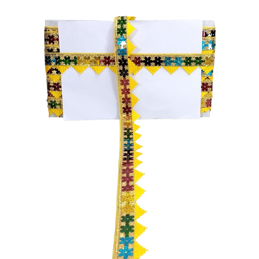 Colorful decorative border with floral patterns on a white background