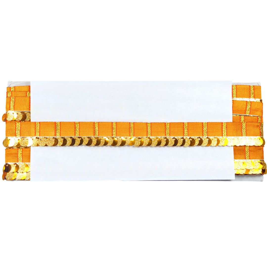 Decorative orange and gold ribbon on a white background