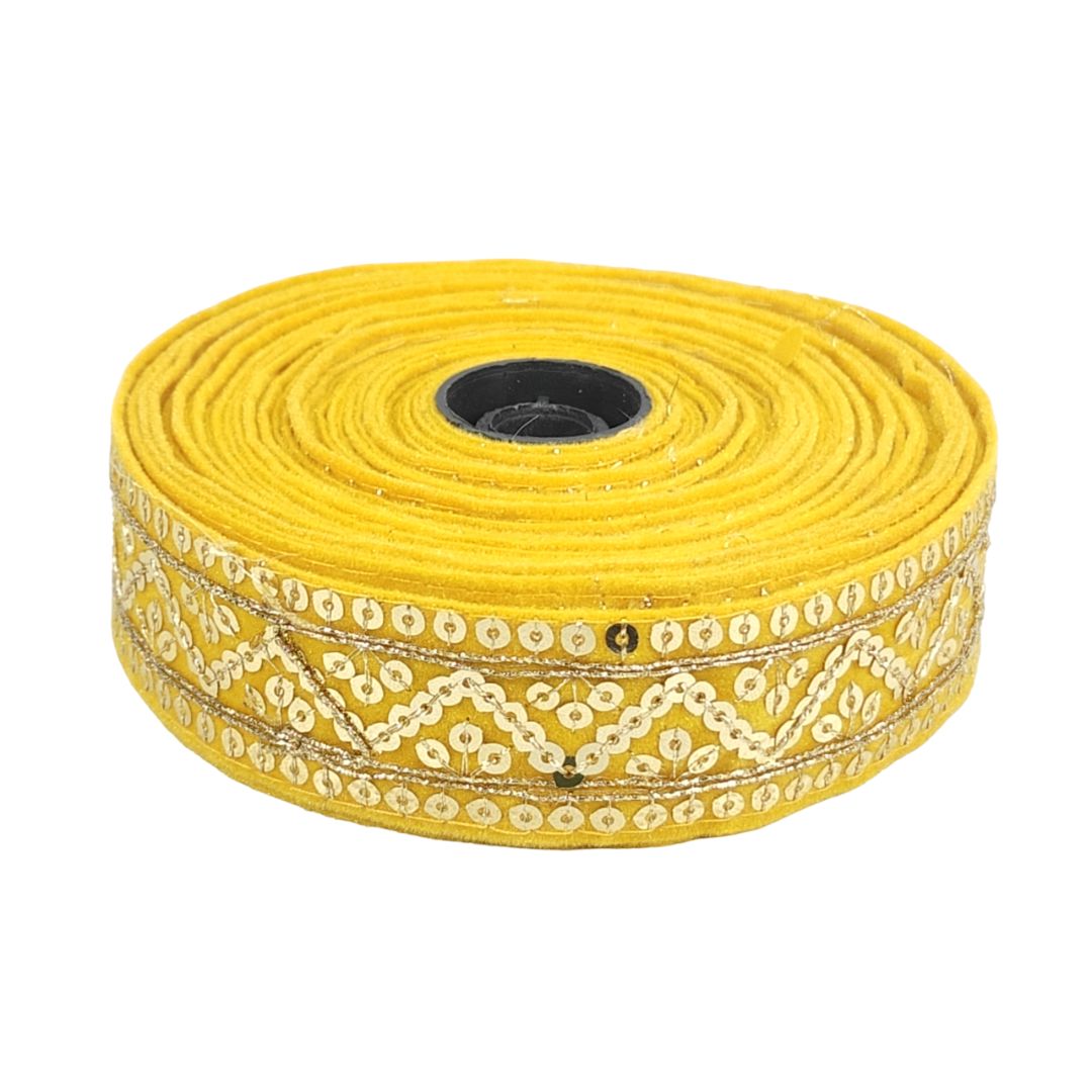 Yellow ribbon with decorative pattern on a white background