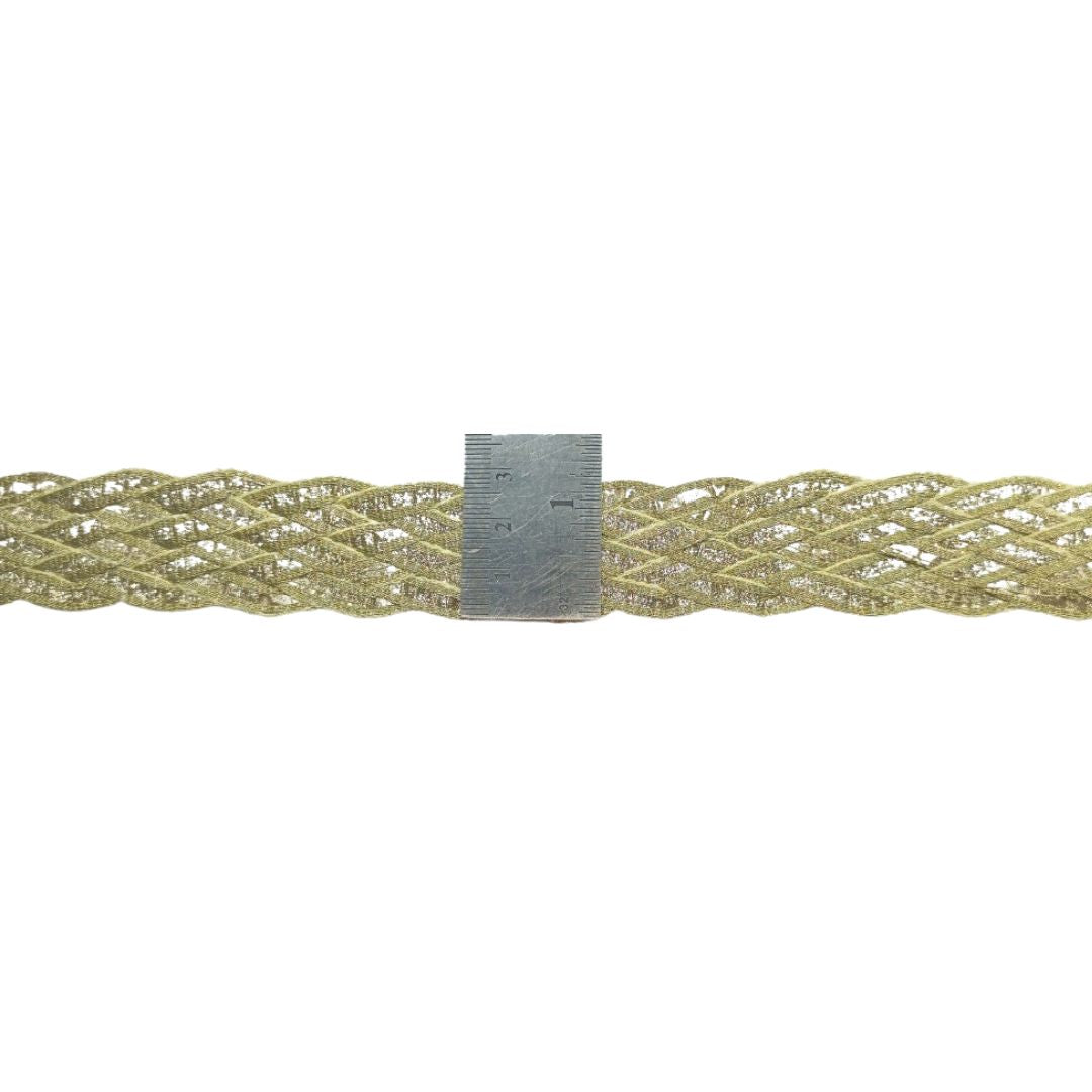 Green braided cable with a metal clip on a white background