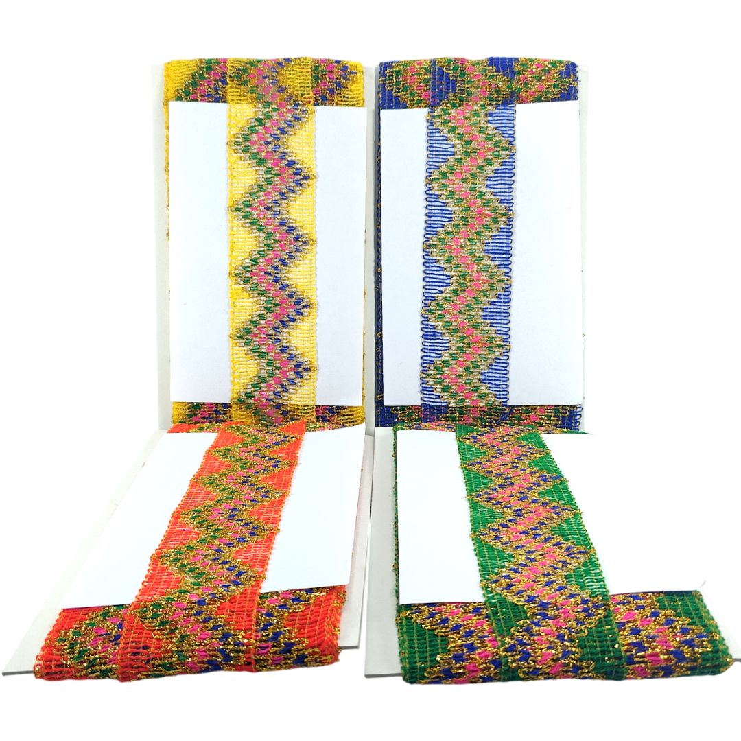 Colorful zigzag-patterned straps on a white background
