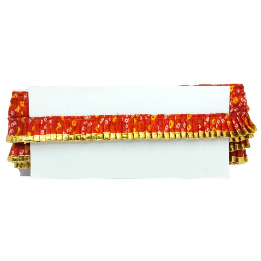 Red and yellow decorative cornice on a white background