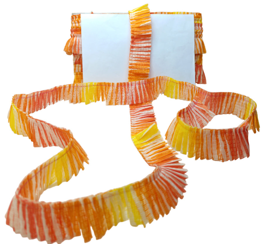 Colorful striped lampshade with a white center on a white background