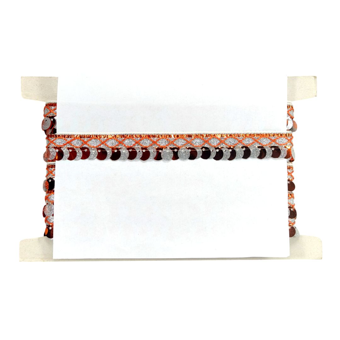 Decorative headboard with orange and brown pattern on a white background