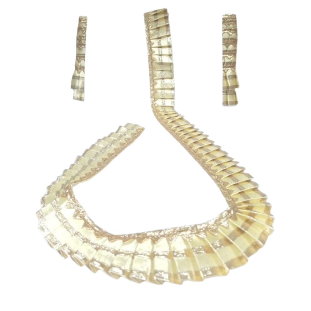 Necklace and earrings set with a beige or light brown color on a white background