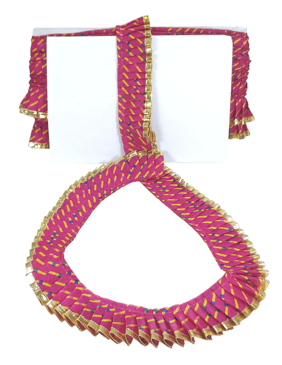 Pink and gold decorative headpiece on a white background