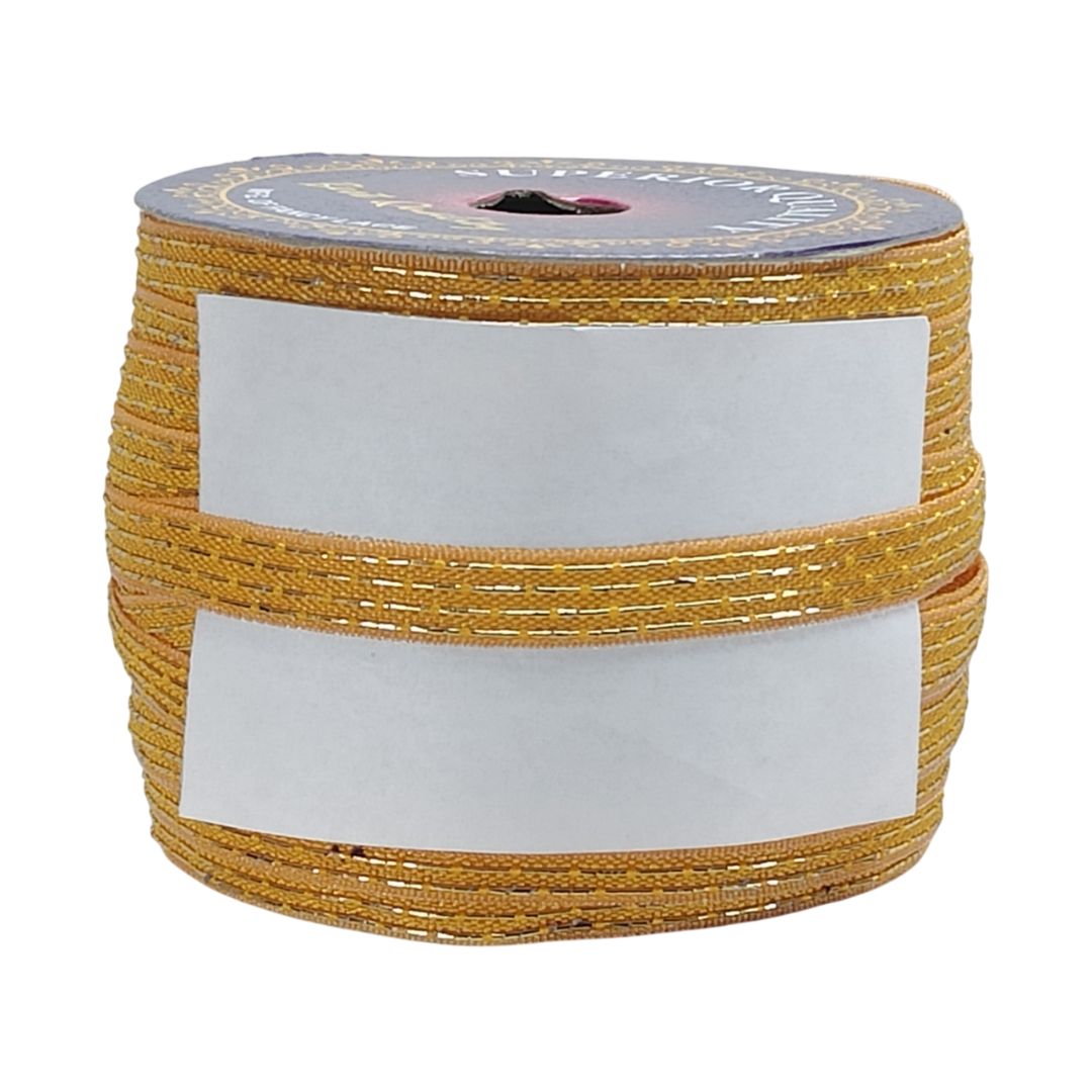 Spool of yellow rope with a white label on a white background